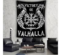 Arsey Viking Valhalla Tapestry Wall Hanging, Norse Mythology Design with Raven Dragon, Black and White, 200 x 150 cm