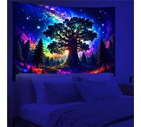 Arsey Wall Tapestry Forest Trippy UV-Reactive Blacklight Tapestries Tree Stars Galaxy Aesthetic Wall Hanging Decor Living Room Bedroom Party Backdrop, Blue, 200 x 150cm