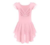 Arshiner Ballerina Costume for Girls Short Sleeve Ballet Leotard Cotton | Kids Balletdress,Criss Cross Back,Crew Neck,Ballet Outfit,Dance Costume,2-10 Years
