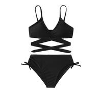 Arshiner Girl Solid Bikini Set Tween Girl 2 Piece Swimsuit Swimwear with Drawstring Kid Swimming Costume Bathing Suit Black 120