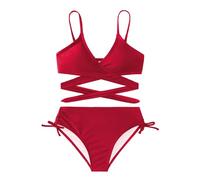 Arshiner Girl Solid Bikini Set Tween Girl 2 Piece Swimsuit Swimwear with Drawstring Kid Swimming Costume Bathing Suit Red 140