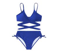 Arshiner Girl Solid Bikini Set Tween Girl 2 Piece Swimsuit Swimwear with Drawstring Kid Swimming Costume Bathing Suit Indigo 130