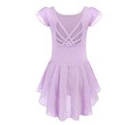 Arshiner Girls Backless Ballet Dress Short Sleeve Dance Bodysuit with Irregular Ballet Tutu - Purple Cotton Leotard - Round Neck - 130/3-4 Years