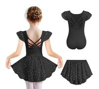 Arshiner Girls Ballet Dress Kid Cotton Backless Short Sleeve Ballet Outfit | Children Ballerina Leotard with Chiffon Skirt,Shiny Dance Costume,Toddler,Two Piece Gymnastics Body Suit,2-9 Years