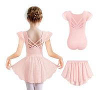 Arshiner Girls Ballet Dress Kid Cotton Backless Short Sleeve Ballet Outfit | Children Ballerina Leotard with Chiffon Skirt,Shiny Dance Costume,Toddler,Two Piece Gymnastics Body Suit,2-9 Years