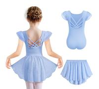 Arshiner Girls Ballet Dress Kid Cotton Backless Short Sleeve Ballet Outfit | Children Ballerina Leotard with Chiffon Skirt,Shiny Dance Costume,Toddler,Two Piece Gymnastics Body Suit,2-9 Years