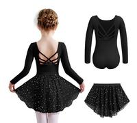 Arshiner Girls Ballet Dress Kids Cotton Long Sleeved Dance Leotard Outfit | Backless Ballerina Set,Children Ballet 2-Piece Costume,Shiny Dance Body with Chiffon Rock,Gymnastics Body Suit,2-10 Years