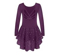 Arshiner Girls Ballet Dress Long Sleeve Ballerina Leotard Dark Purple 3-4Y