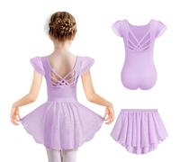 Arshiner Girls Ballet Dresses Purple Summer Ballet Clothing Short Sleeve Backless Dance Dress Children Ballet Leotard Cotton Ballet Suit Ballet Dance Body Ballet Body with Skirt Tutu 6-7 Years
