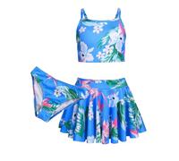 Arshiner Girls Bikini Set 3-Piece Summer Swimsuits Kids Tankini with Skirt Floral Print Swimwear Bikinis for Girls 7-8 Years Azure Blue