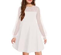 Arshiner Girls Contrast Mesh Puff Long Sleeve A Line Dress with Pocket | Girl's Contrast Mesh Puff Long Sleeve High Waist A Line Short Dress with Pockets for 6-13 Years