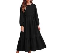 Arshiner Girls Dress Kids Lantern Sleeve Casual Long A-Line Party Dresses | Round Neck,Ruffled Hem,Long sleeves,Soft Fabric,Festive,Autumn and Winter,Dress for Children,with Pocket,6-14 Years