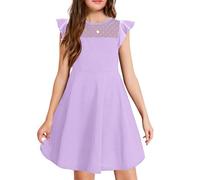 Arshiner Girls Dress Summer Dress Ruffles Short Sleeves mesh A line Casual Children's Dresses Party Dresses with Pockets Purple 12-13T 160