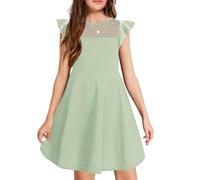 Arshiner Girls Dress Summer Dress Ruffles Short Sleeves mesh Dresses Children A line Elegant Princess Party Dresses Wedding Dresses with Pockets Light Green 160 12-13 Years