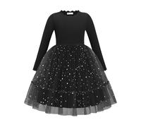 Arshiner Girls Dresses Mesh Glitter Long Sleeve 2-7 Years | Pleated collar A-line Dress, Ruffled cuffs Festive Dresses, Party Elegant Dress