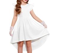 Arshiner Girls Flying Sleeve Dress High Low Dress for 9-10 Years White