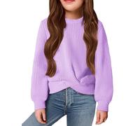 Arshiner Girls Jumpers Fashion Pullover Warm Round Neck Long Sleeve Autumn Winter Casual Soft Comfortable Sweater Top for Girls 9-10 Years Lilac Purple