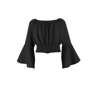 Arshiner Girls Long Sleeve Bell Sleeves Kids Cotton Tshirt Elegant Off Shoulder Tops Strapless Blouse Fashion Spring Fall Shirt for Girls 14-15 Years Black