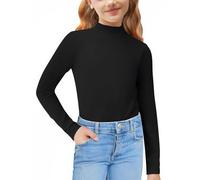 Arshiner Girls Long Sleeve Top Turtle Neck Thermal Base Layer Shirt Casual Tops Slim Pullover Unisex Undershirts Black 3-4 Y