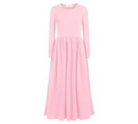Arshiner Girls' Long-Sleeved Maxi Dress - Autumn A-Line Casual Dress in Pink - Perfect for Parties & Prayers - Ages 8-9