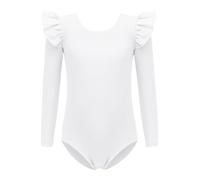 Arshiner Girls' Plain Leotard Flutter Sleeves Kids Long Sleeve Gymnastics Ballet Dance Leotard Classic Gymnastics Outfit for Girls White 140 5-6 Years