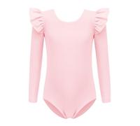 Arshiner Girls' Plain Leotard with Flutter Sleeves Kids Long Sleeve Gymnastics Ballet Dance Leotard Classic Gymnastics Outfit for Girls Pink 130 3-4 Years