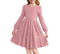 Arshiner Girls Ribbed Knit Princess Dress Puff Sleeves Dusty Pink 130