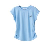 Arshiner Girls Ruched Waist Butterfly Print T-Shirts Summer Short Sleeve Round Neck Tees Ruched Waist Top Butterfly Print Solid Colour T-Shirts Casual Tops Light Blue 130 7-8 Years