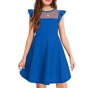 Arshiner Girls Summer Elegant Party Princess Mesh Dress - Short Sleeve Indigo 14-15T 165