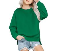 Arshiner Girls Sweatshirt Ultracomfortable Autumn Winter Crew Neck Solid Colour Sweater Casual Fashion Sport Long Sleeve Shirts for Kids 13-14 Years Green