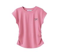 Arshiner Girls T-Shirts Summer Ruched Waist Butterfly Print Top Short Sleeve Round Neck Tops Solid Colour T-Shirts Casual Tees Pink 140 9-10 Years