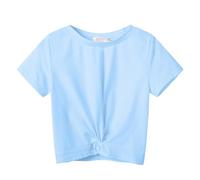 Arshiner Girls T-Shirts Twist Front Kids Summer Printed Round Neck Short Sleeve Tops Casual Fashion Tee Shirt for Girls 6-7 Years Blue