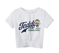 Arshiner Girls T-Shirts Twist Front Kids Summer Printed Round Neck Short Sleeve Tops Casual Fashion Tee Shirt for Girls 9-10 Years