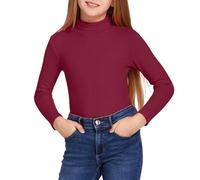 Arshiner Girls Turtleneck Long Sleeve Polo Neck Kids Ribbed Thermal Shirt Base Layer Undershirt for Autumn Winter Layering Burgundy Ages 12-13