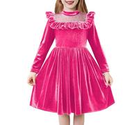 Arshiner Girls Velvet Dress Toddler Long Sleeve Dress Festive Casual Dresses for Baby Girls Dress Suit Rose red 80