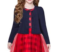 Arshiner Kids Cardigan Dark Blue Button Down Bolero Puff Sleeve Cardigan Casual Shoulder Jacket 150/11-12 Years