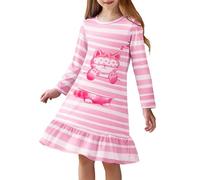Arshiner Kids Nightdress Pink Cat Night Dress Girls Autumn Winter Nightgown Long Sleeve Round Neck Sleep Dress A-Line Ruffles Sleepwear Children's Clothing 4-5 Years