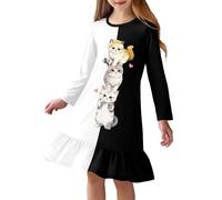 Arshiner Nightdress Kids Black White Night Dress A-Line Nightdress Girls Round Neck Sleep Dress Autumn Winter Pajamas Ruffles Sleepwear Girls Clothing 9-10 Years
