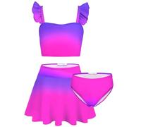 Arshiner Tankini Girls Colorful 3-Piece Children's Bikini Set Pink Swimsuit Bustier Bikini Briefs with Skirt Swimwear Purple 140/8-9 Years