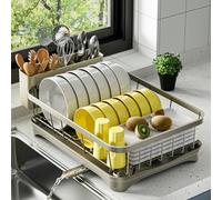 arshray Dish Drying Rack - Space-Saving Dish Rack, Dish Racks for Kitchen Counter Dish Drainer with Utensil Holder & Adjustable Spout 16.5" x 11.8" x 5.3" Grey