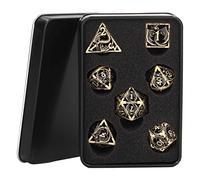 Arsor Polyhedral Dice Sets, 7PCS Dice Tray Play RPG Hollow Dice Metal Dice Rolling Tray Holder for Dungeons and Dragons Gifts, DND, for Shadowrun, for Pathfinder, for Savage World, for Yahtzee Role