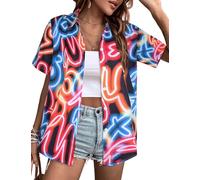 Arssm 80s 90s Shirts for Women Retro Vintage Party Disco Outfits Neon Hawaiian Button Down Blouses Tees Tops, Neon, M