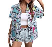 Arssm 80s 90s Shirts for Women Retro Vintage Party Disco Outfits Neon Hawaiian Button Down Blouses Tees Tops, Green, S