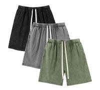 Arssm Mens Sweat Shorts Cotton Acid Wash Shorts, Black+darkgrey+army, Medium