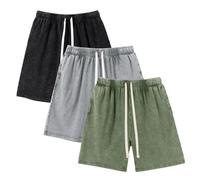 Arssm Mens Sweat Shorts Cotton Acid Wash Shorts, Black+lightgrey+army, Large