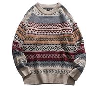 Arssm Mens Vintage Sweater Grandpa Oversized Cable Knit Crewneck Pullovers Casual Long Sleeve Striped Sweater