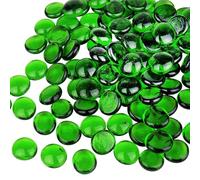 ARSUK 80pcs Glass Pebbles, 0.455kg Green Flat Marble Beads, Vase Filler Stones Fire Glass Pebbles, Glass Beads for Vases Artificial Gemstones Wedding Decoration Stones River Pebbles for Aquarium