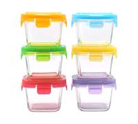 ARSUK Baby Square Glass Food Containers with Airtight Lids - 6PCS 150ml Food Storage Jars for Kids Ideal for Weaning, Purees, Batch Cooking & On-the-Go, Microwave Freezer Dishwasher Safe