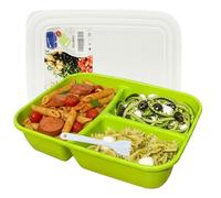ARSUK Bento Lunch Box for Adults - Airtight 3 Compartment 1400 ML Bento Box, BPA Free Certified Plastic Lunch Box with 3 Sections & Fork - Dishwasher,Microwave & Freezer Safe (Green)
