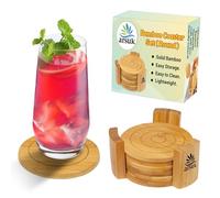 ARSUK Coasters Set of 6 Bamboo Drink Coaster Set with Holder Heat Resistant for Home Kitchen Table Housewarming Gift Decoration Protection